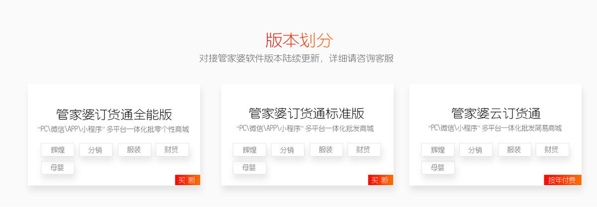 管家婆订货通版本划分